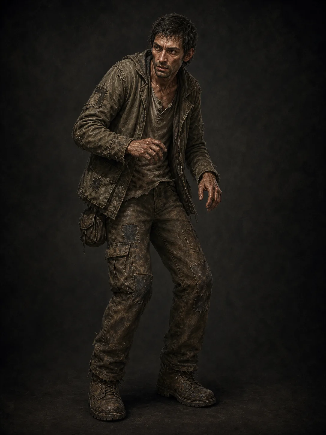 Silas The Rat, a wiry and anxious scavenger wearing patched wasteland clothing